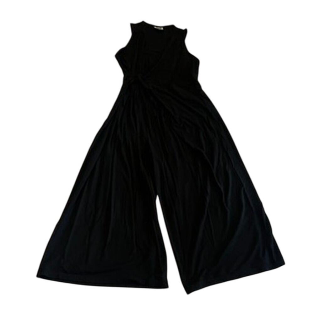 NOM Maternity | Black Bamboo-Rayon Wrap-Front Nursing Wide-Leg Jumpsuit S